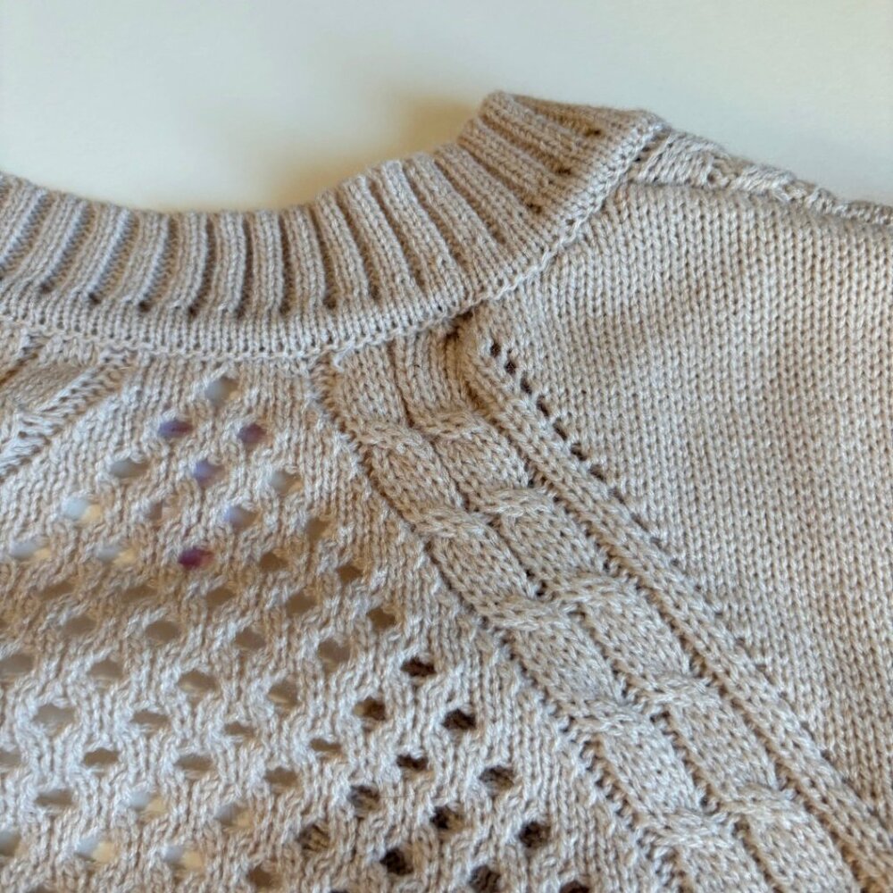 Ivory Open Knit Cable Cardigan Sweater Cottagecore Summer neutral XL - Picture 4 of 7